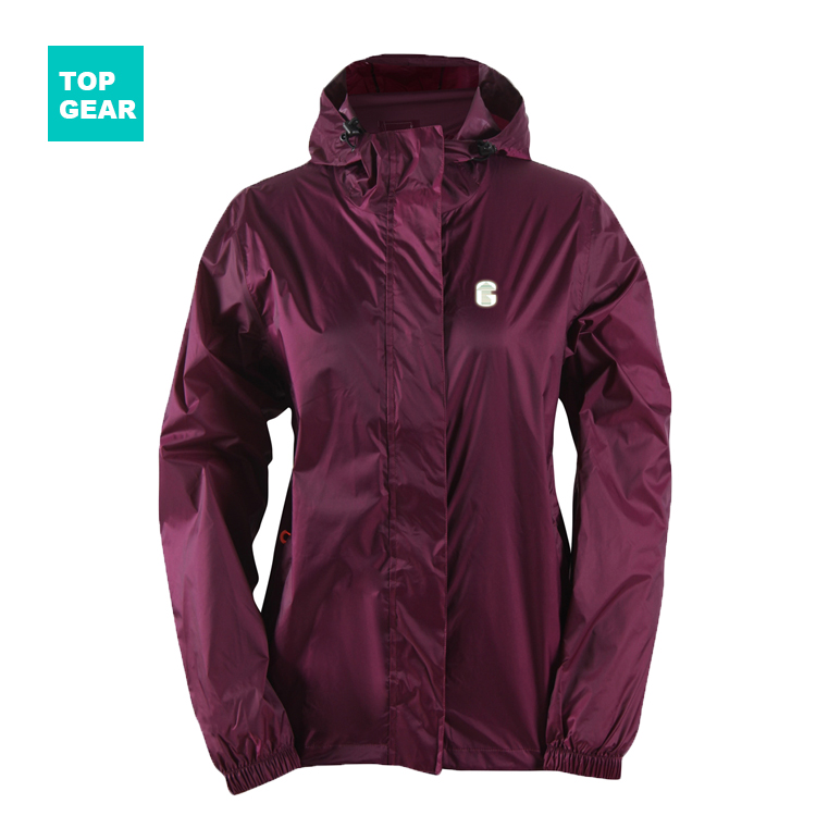 Women's packable rain jacket with connected hood