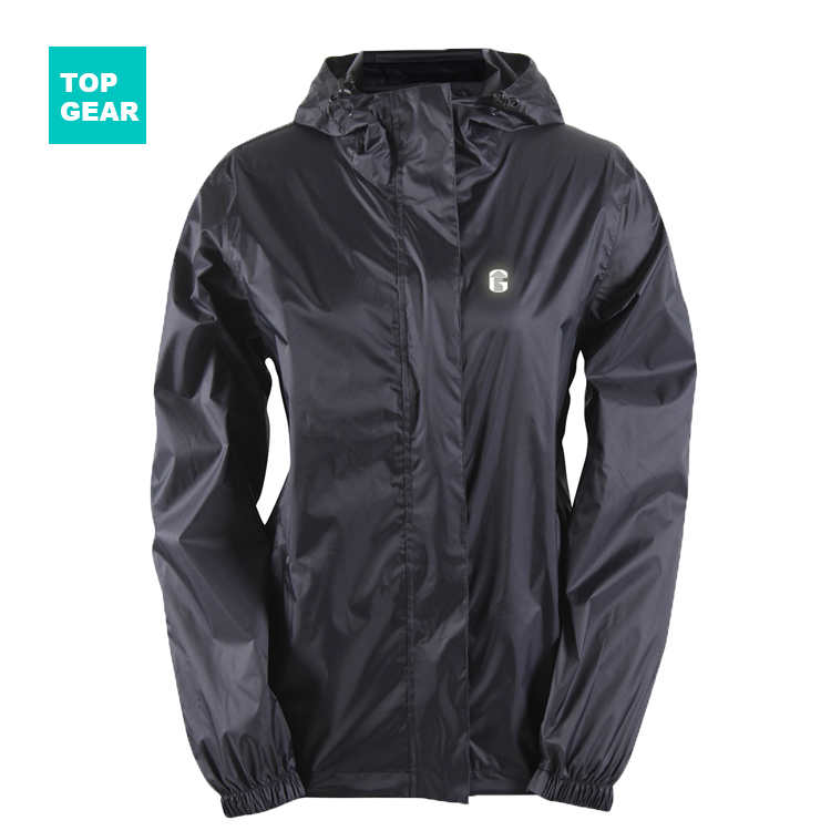 Women's packable rain jacket with connected hood