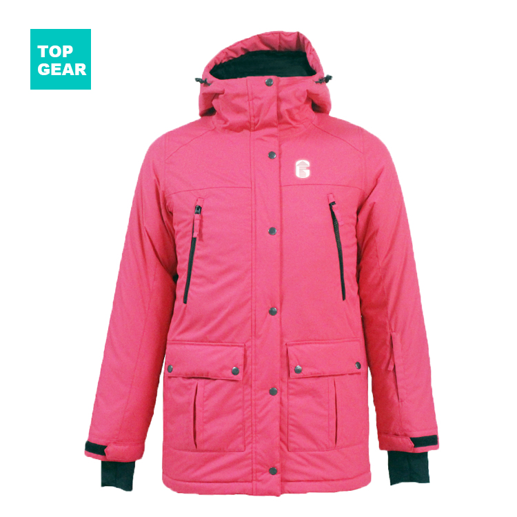 Unisex pink ski jacket with connected hood